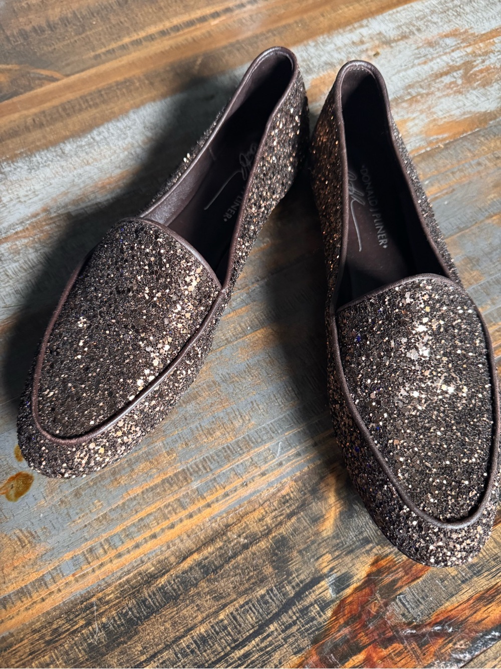 Donald J. Pliner Women's Glitter Loafers in Dark Brown